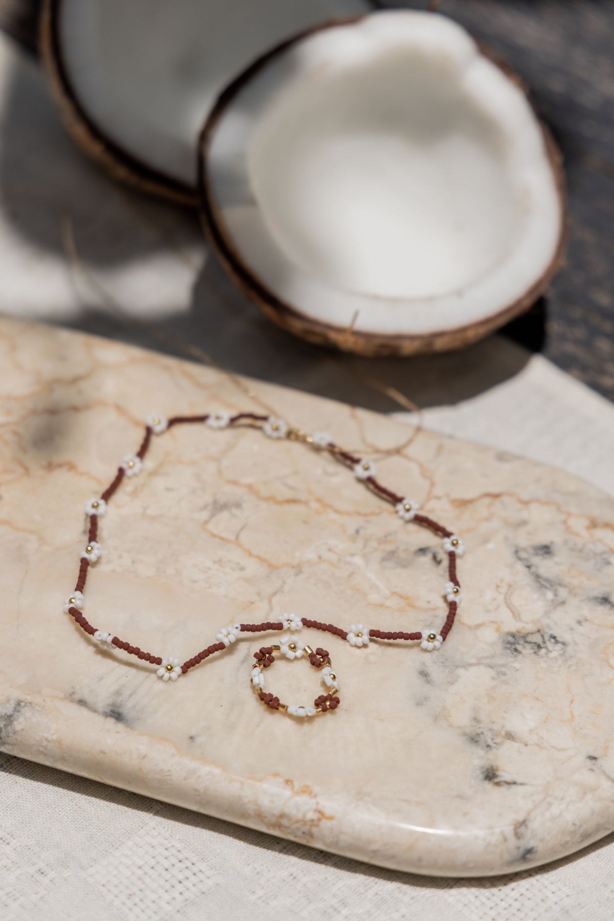The Santorini Midnight Bloom Necklace & Ring Set