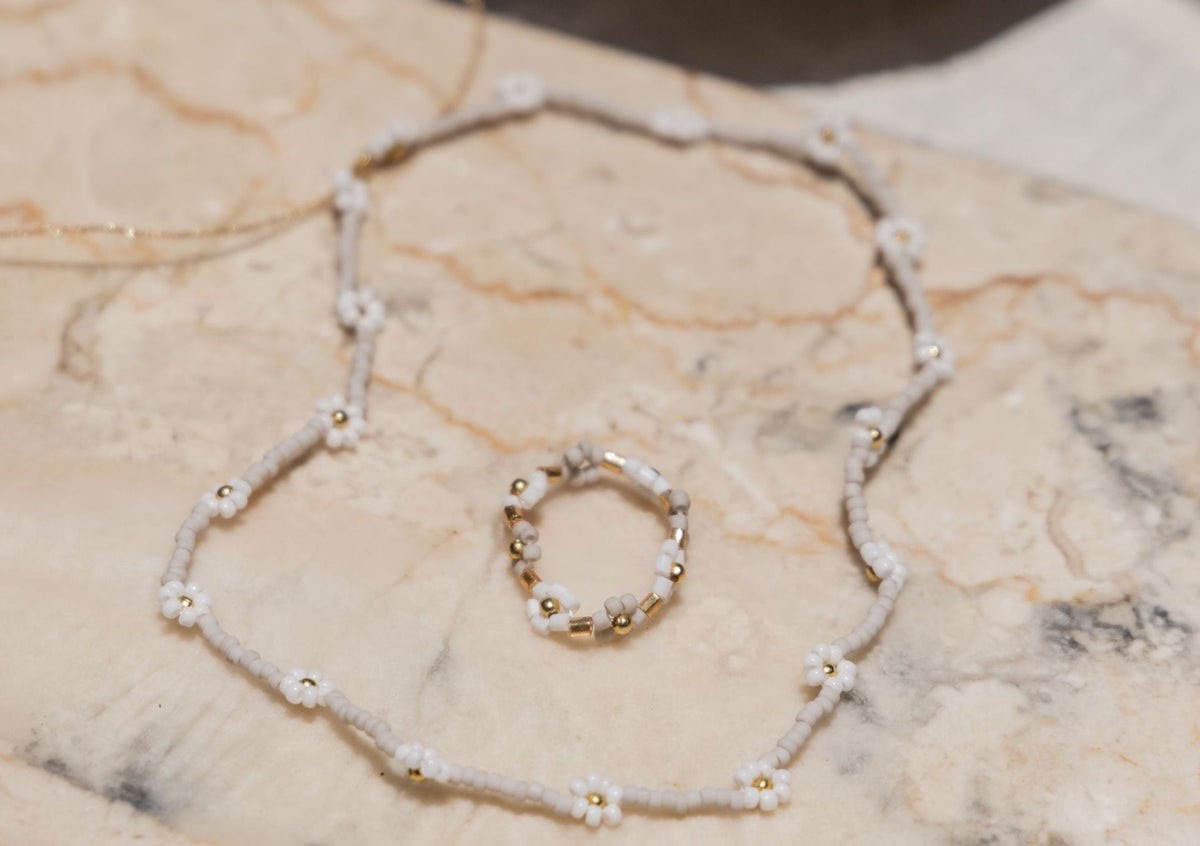 The Santorini Midnight Bloom Necklace & Ring Set