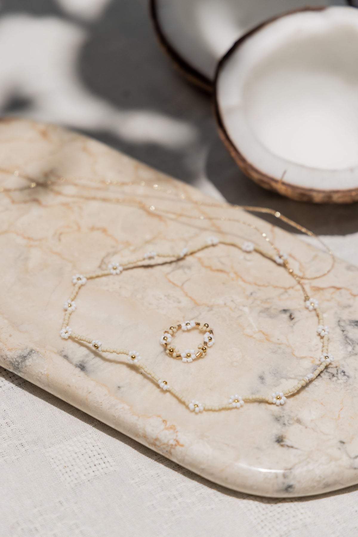 The Santorini Midnight Bloom Necklace & Ring Set