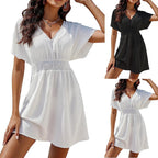 Ischia Pleated Mini Dress white women's vacation dress